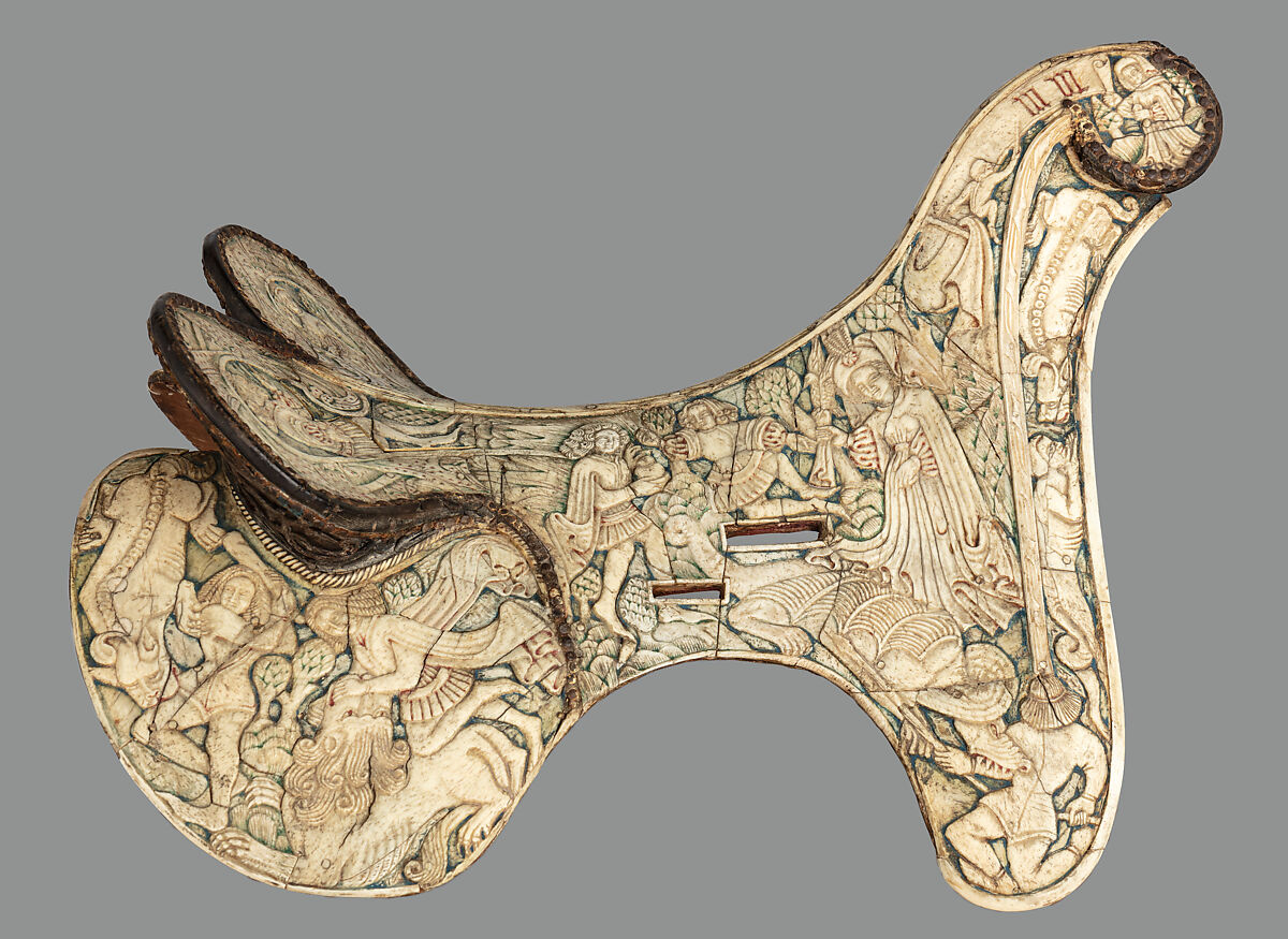 Parade Saddle, Bone, polychromy, wood, leather, iron alloy, German or Tyrolean