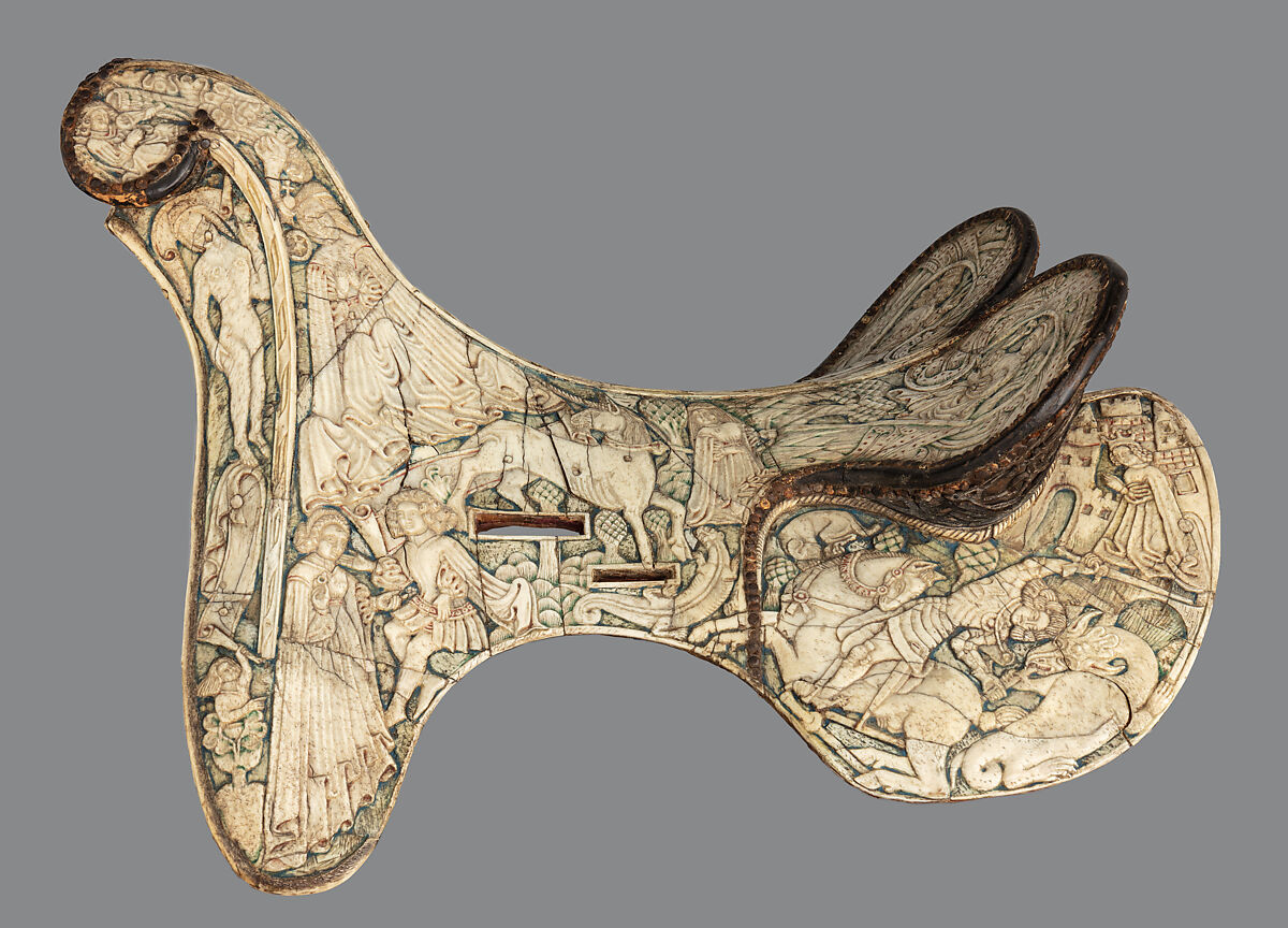 Parade Saddle, Bone, polychromy, wood, leather, iron alloy, German or Tyrolean