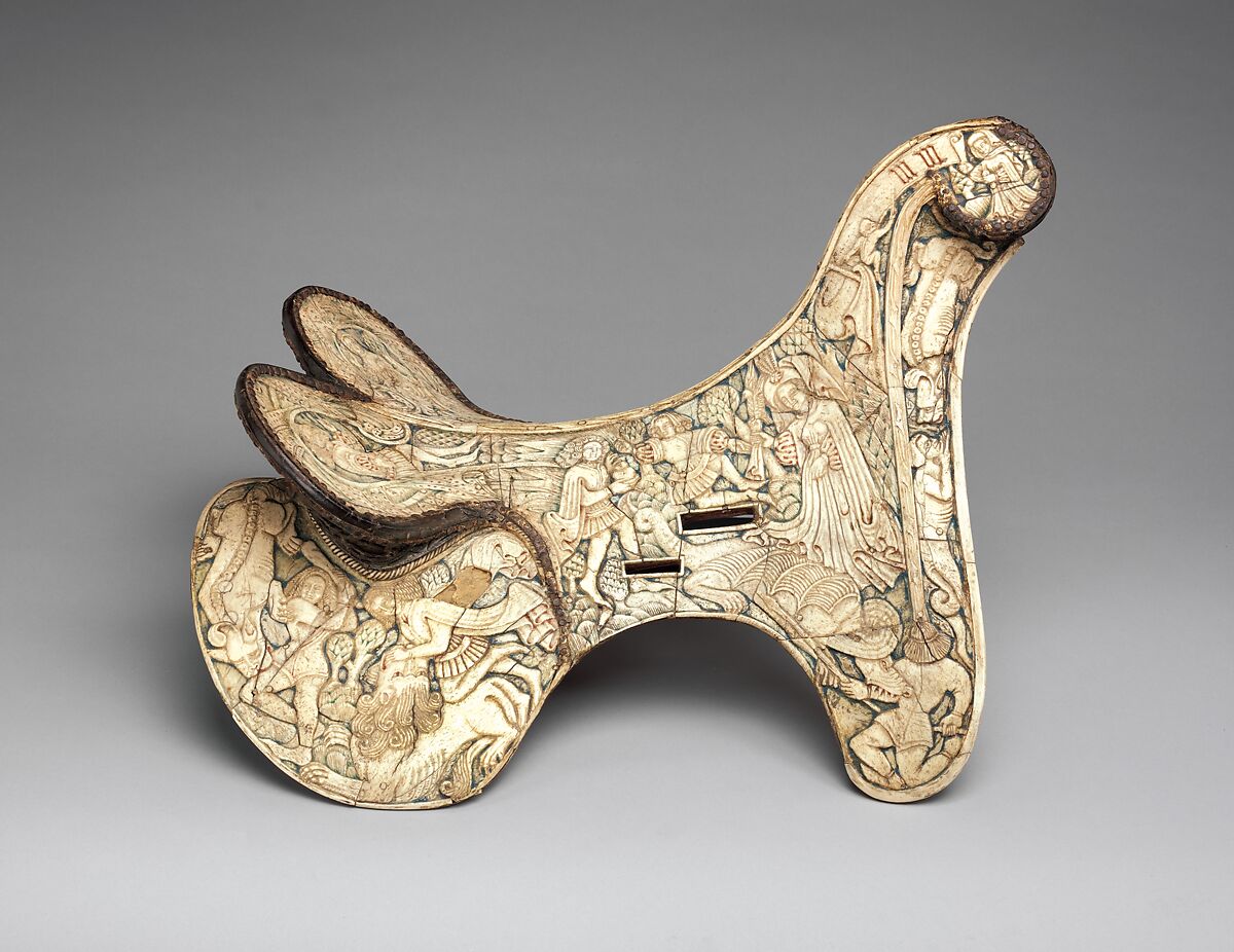 Parade Saddle, Bone, polychromy, wood, leather, iron alloy, German or Tyrolean