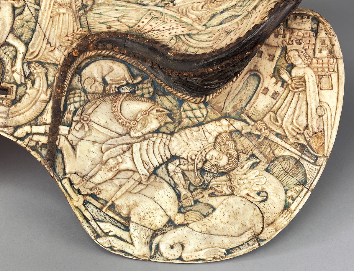 Parade Saddle, Bone, polychromy, wood, leather, iron alloy, German or Tyrolean