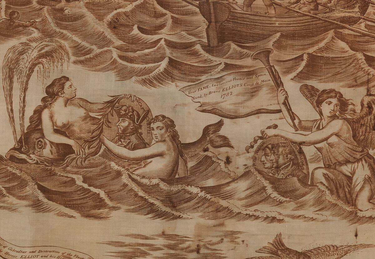 Pictorial print, Cotton wefts, linen warps, British