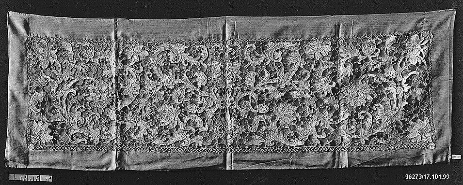 Panel, Needle lace, gros point lace, Italian 