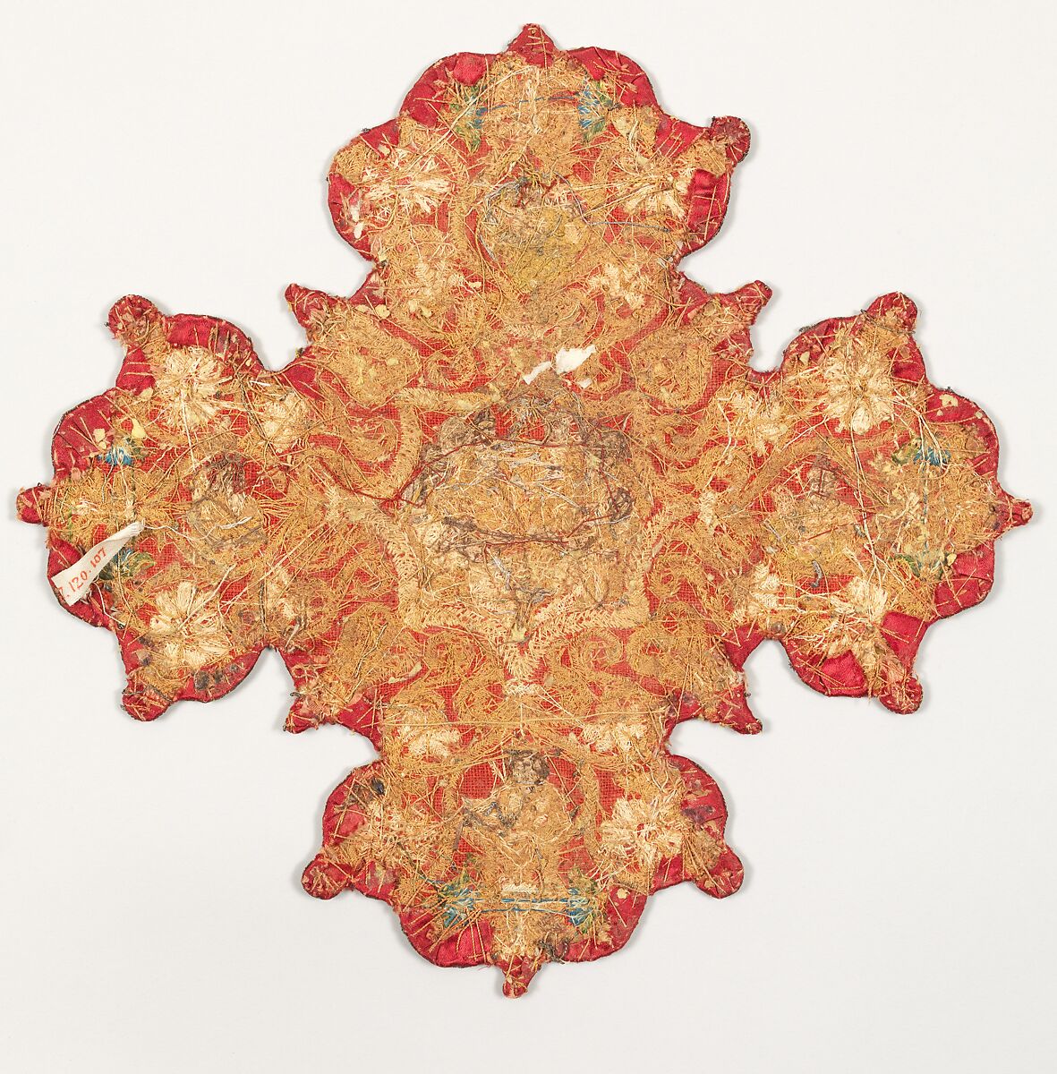 Embroidered cross from an Omophorion, Silk and metal thread embroidery on a foundation of silk satin backed with linen plain weave, Ottoman