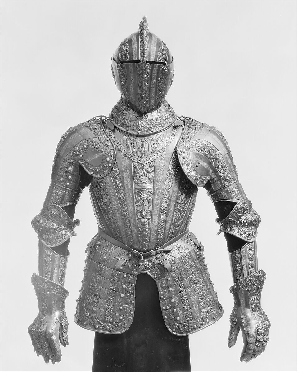 Half Armor attributed to Don Gonzalo Fernández de Córdoba y Fernández de Córdoba, Duke of Sessa (1520/1524–1578), Attributed to Lucio Piccinino (Italian, Milan, active ca. 1575–90), Steel, gold, Italian, Milan 