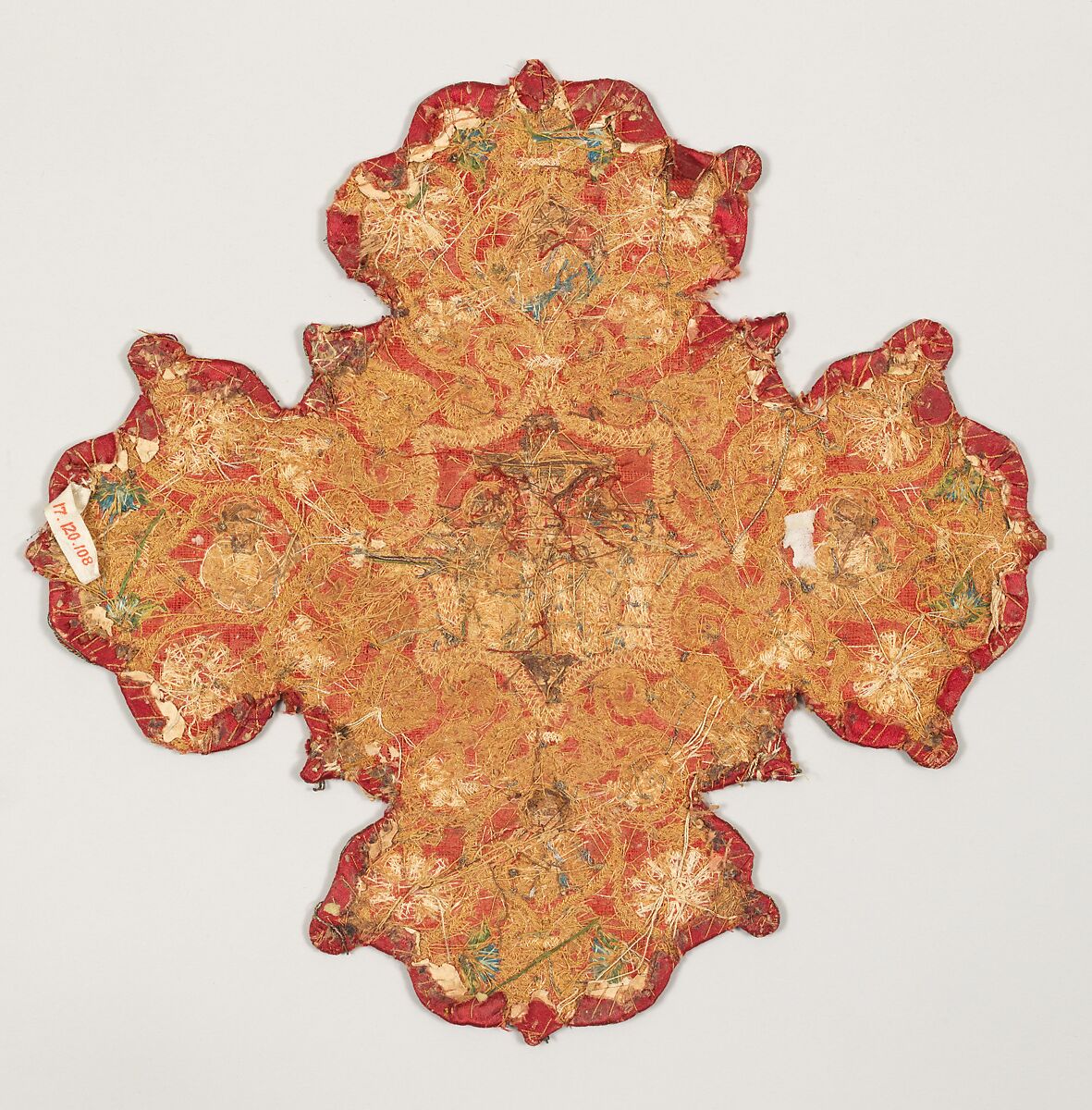 Embroidered cross from an Omophorion, Silk and metal thread embroidery on a foundation of silk satin backed with linen plain weave, Ottoman