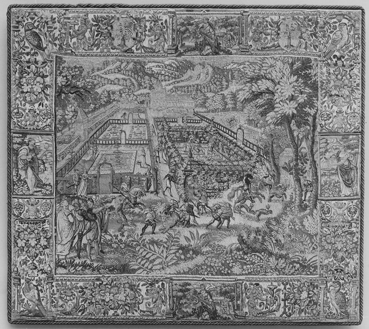 Garden and Hunting Scene, Unidentified Weaver&#39;s Mark, Wool, silk (16-19 warps per inch, 7 per cm.), Flemish 