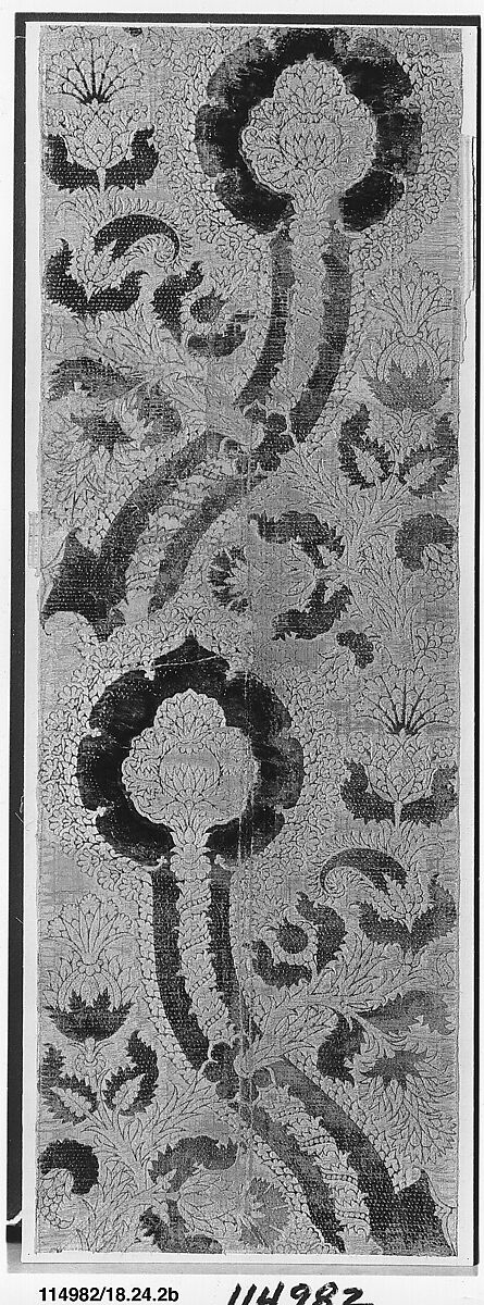 Panel of velvet, Silk and metal-wrapped thread; pile-on-pile cut, voided, brocaded velvet with metal-wrapped thread loops, Italian or Spanish 