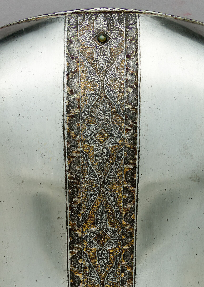 Composed Armor, Helmet, arm defenses, gauntlets and leg defenses by Wolfgang Grosschedel (German, Landshut, active ca. 1517–62), Steel, gold, leather, textile, copper alloy, German, Landshut and Augsburg; gorget, Italian