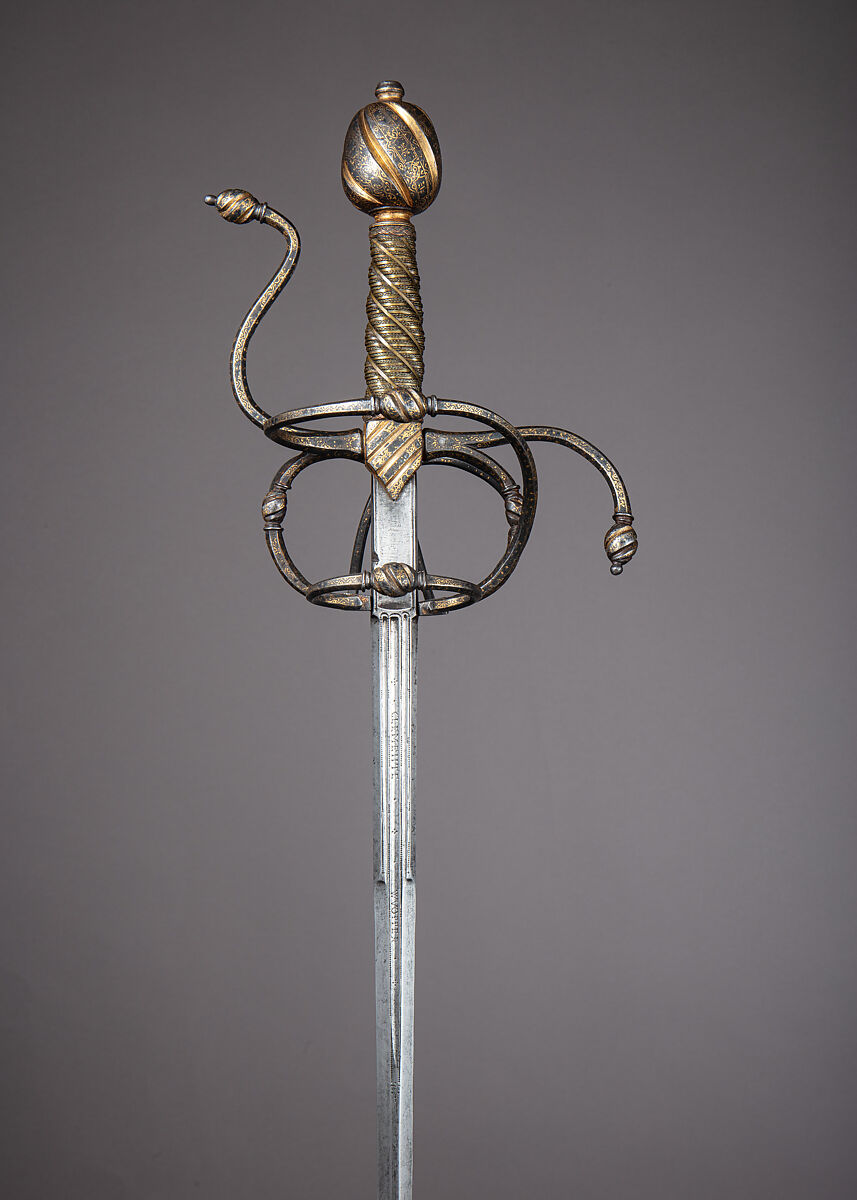 Rapier, Clemens Wopper (German, Solingen, active 17th century), Steel, gold, silver, brass, Italian; blade, German, Solingen 