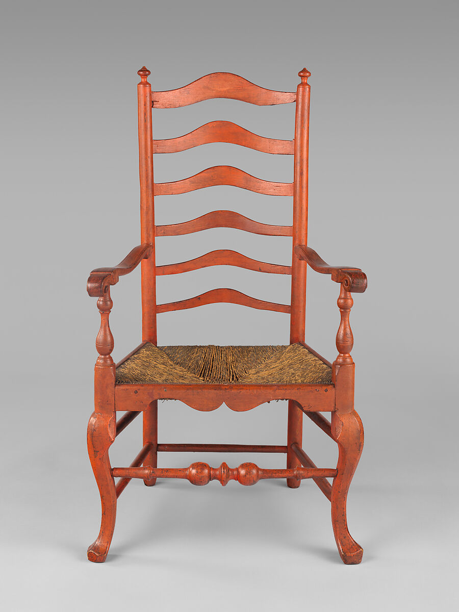 Armchair, Attributed to the Workshop of Solomon Fussell (active ca. 1726–50), Painted maple; rush (modern), American 