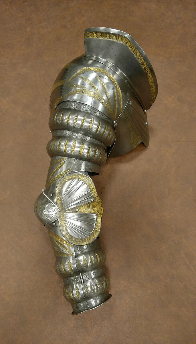 Armor, Helmet attributed to Kolman Helmschmid (German, Augsburg 1471–1532), Steel, gold, leather, German, Augsburg and Landshut