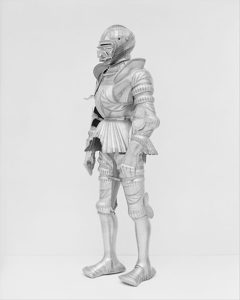 Armor, Helmet attributed to Kolman Helmschmid (German, Augsburg 1471–1532), Steel, gold, leather, German, Augsburg and Landshut