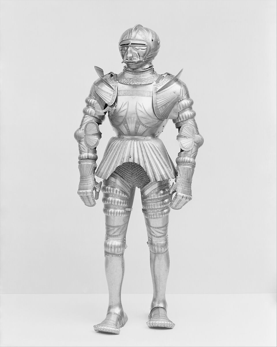 Armor, Helmet attributed to Kolman Helmschmid (German, Augsburg 1471–1532), Steel, gold, leather, German, Augsburg and Landshut
