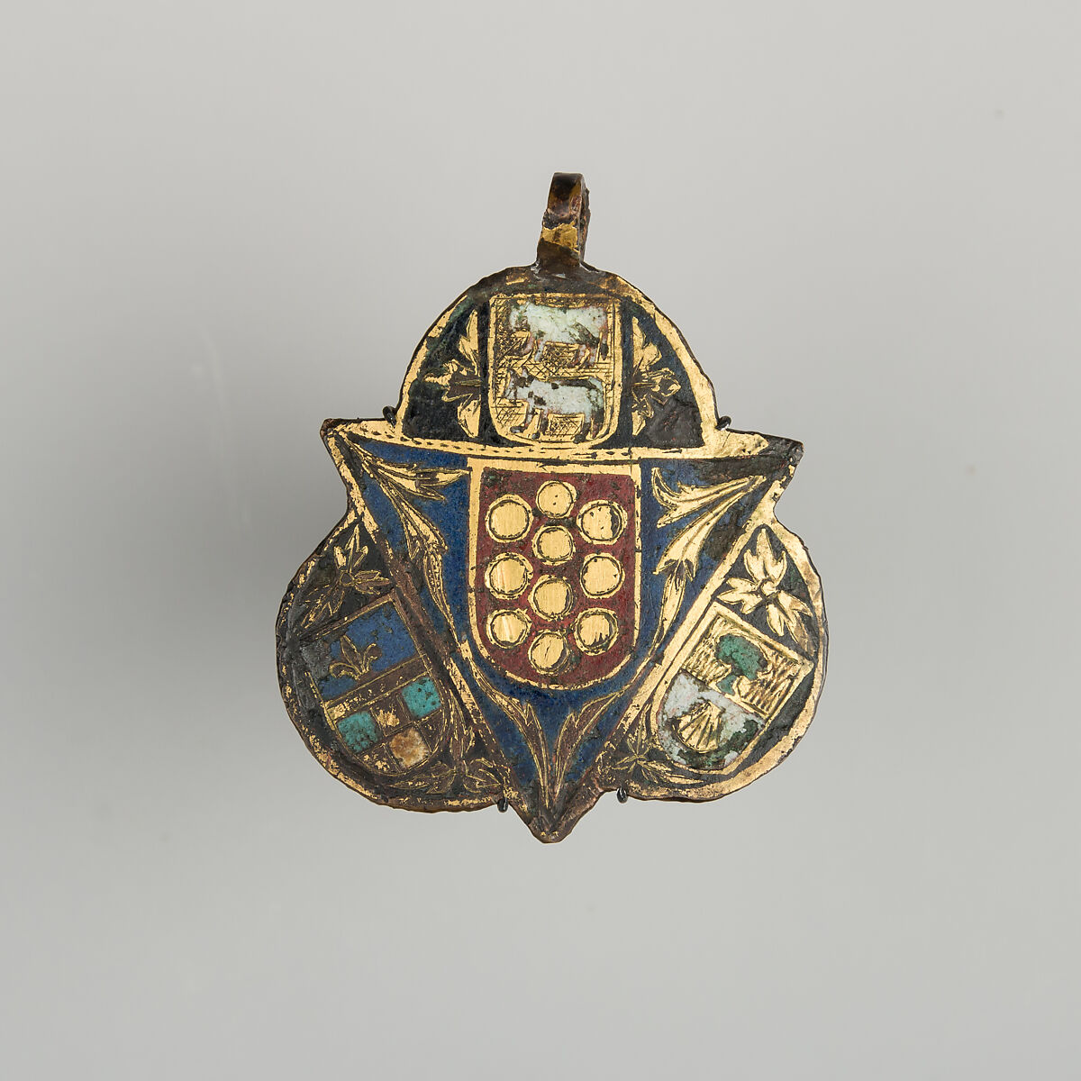 Pendant for Horse Trappings, Copper alloy, enamel, gold, Spanish 