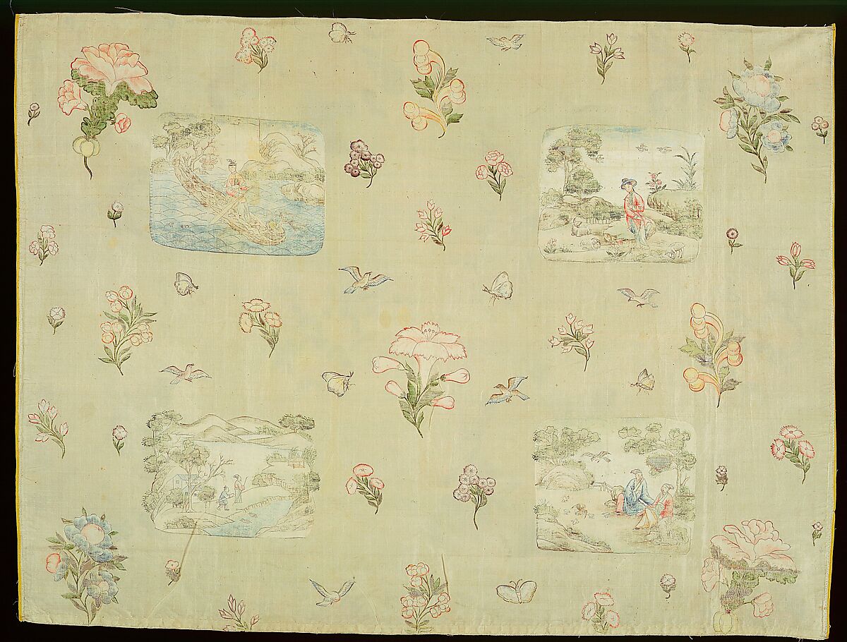 Fragment of wall covering, Silk, Chinese, for French or British market 