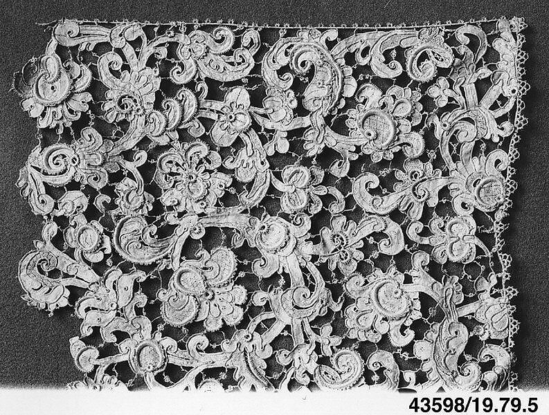 Fragment, Needle lace, gros point lace, Italian, Venice