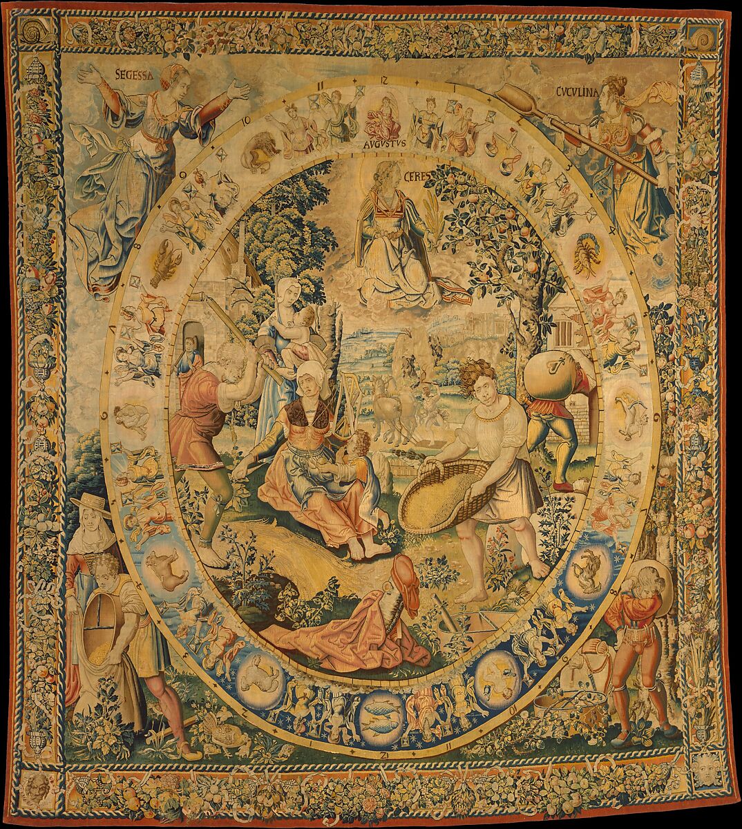 August from a set of Medallion Months, Bernard van Orley  Netherlandish, Wool, silk (20 warps per inch, 8 per cm.), Netherlandish, Brussels