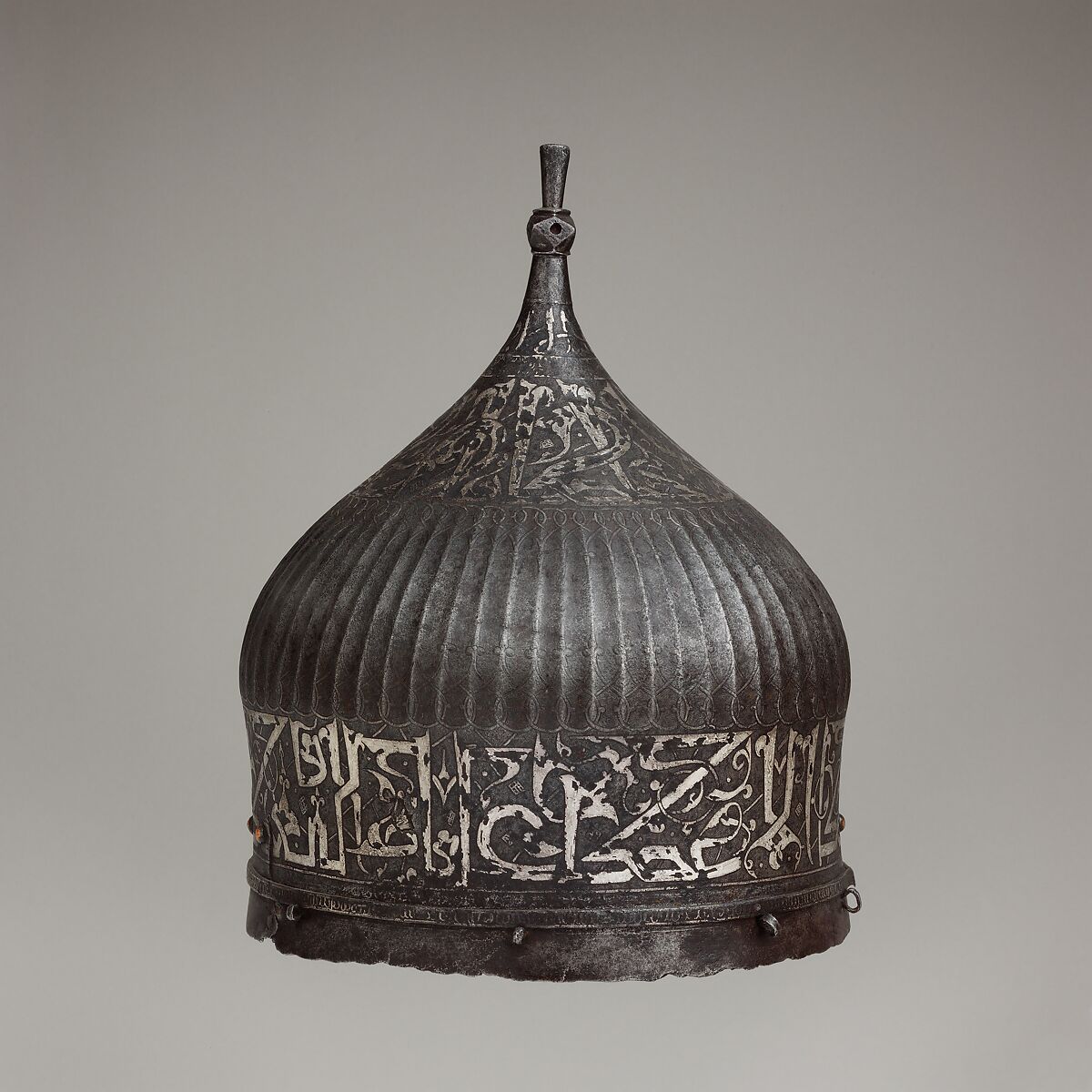 Turban Helmet, Steel, gold, silver, Iranian