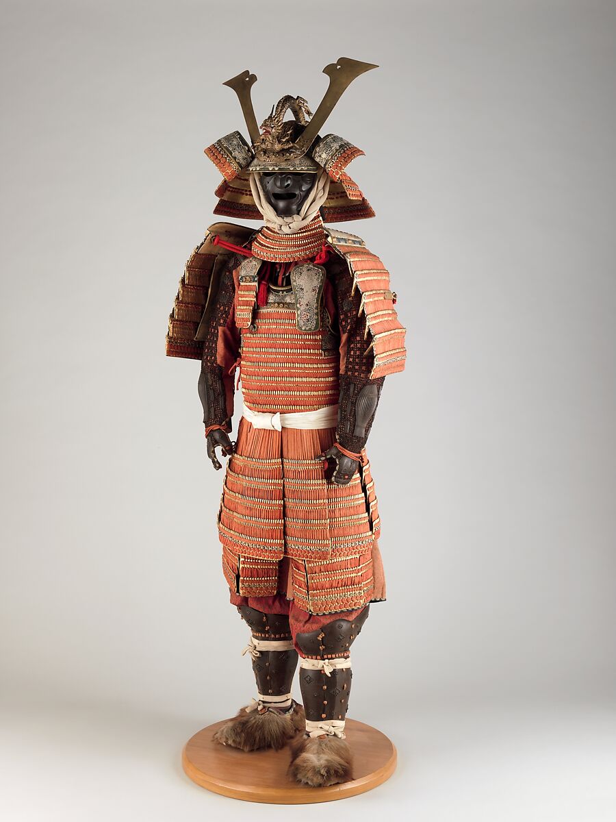 Armor (Gusoku), Iron, leather, lacquer, silk, copper alloy, Japanese 