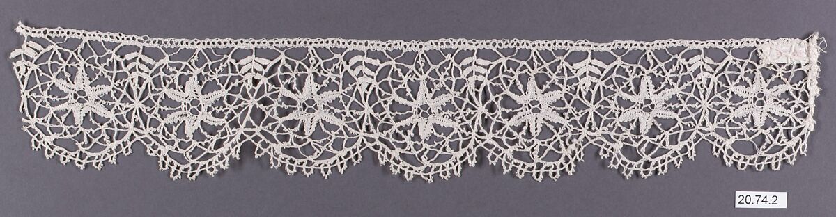 Fragment, Bobbin lace, French, Cluny 