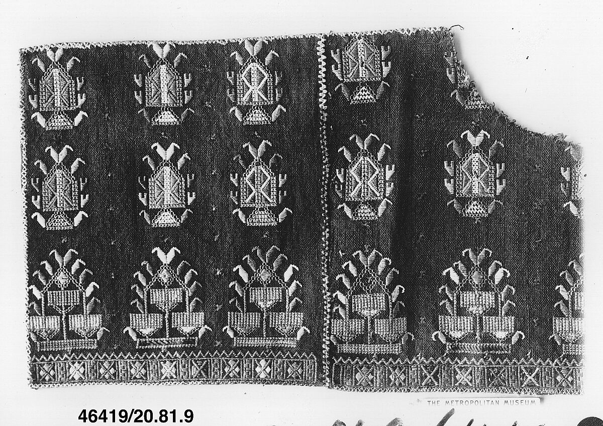 Sleeves, Silk and metal thread on linen, Greek Islands, Mitylene