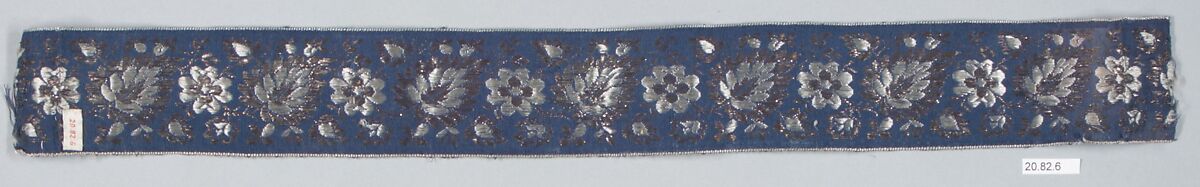 Ribbon, Silk, cotton, tinsel, possibly French 