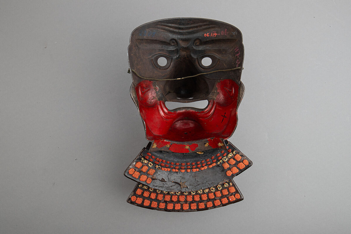Mask (Tengu-bo) of Mountain God Face with Gorget, Iron, lacquer, Japanese
