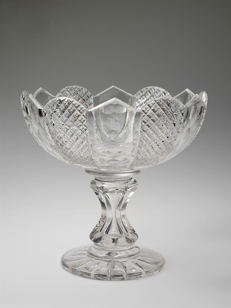 Compote, Attributed to Christian Dorflinger (1828–1915), Cut and engraved glass, American 