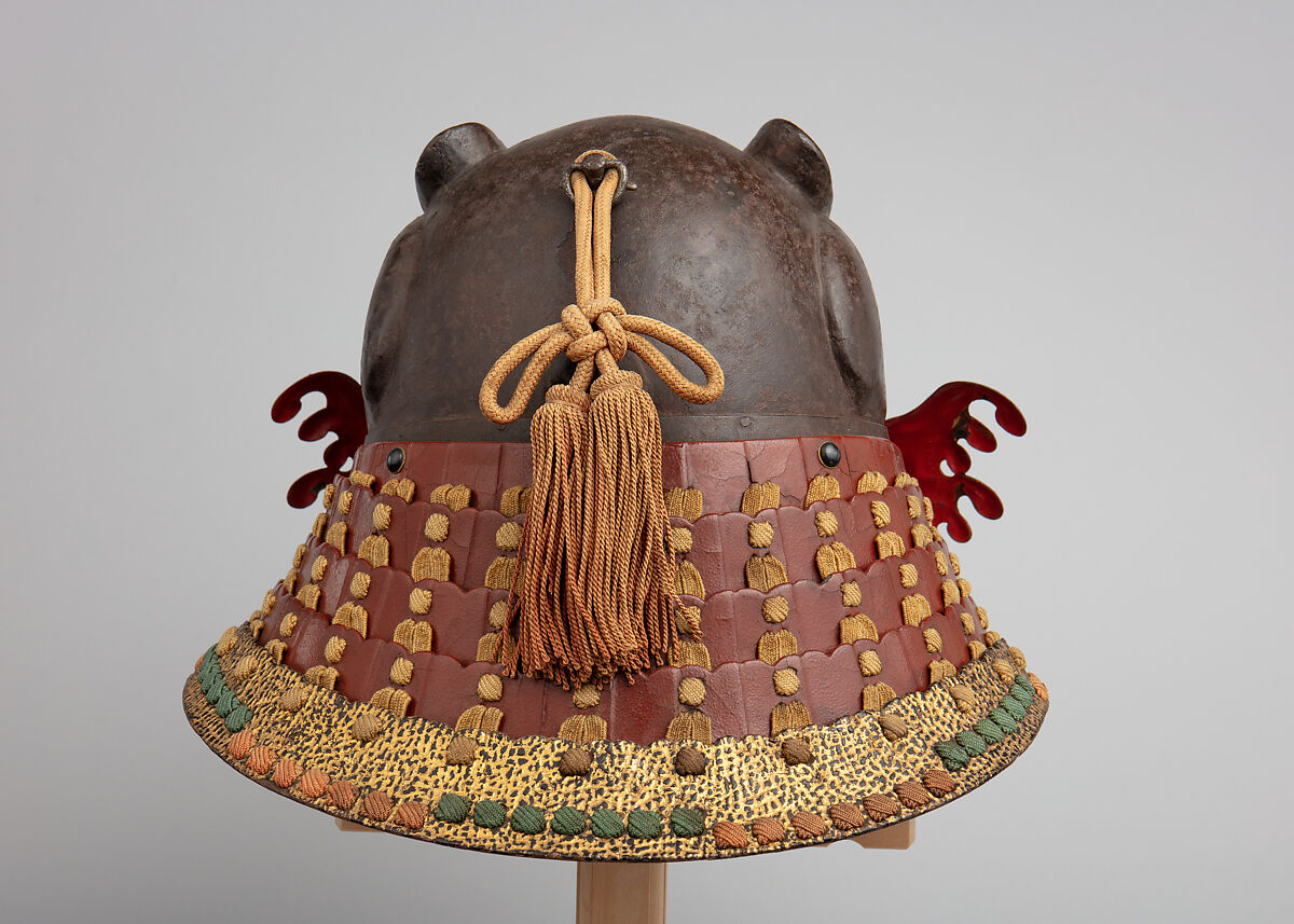 Helmet in the Shape of a Crouching Rabbit, Iron, lacquer, silver, gold, leather, silk, Japanese