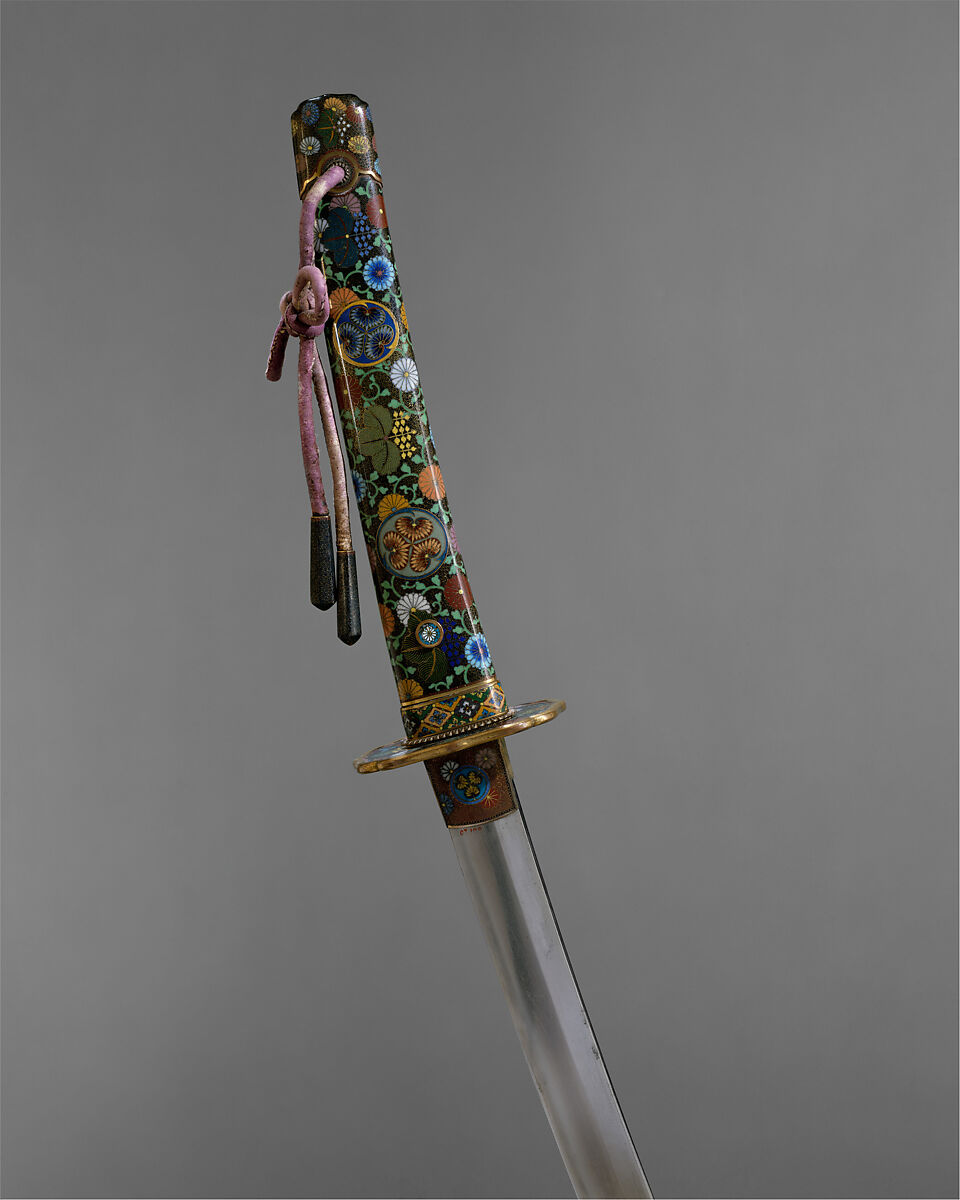 Blade and Mounting for a Sword (Katana), Steel, wood, laquer, gold, enamel, Japanese 