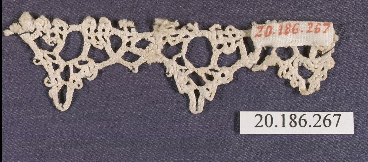 Fragment of edging, Bobbin lace, Italian, Venice