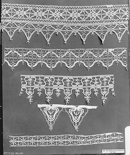 Fragment of edging, Bobbin lace, Italian