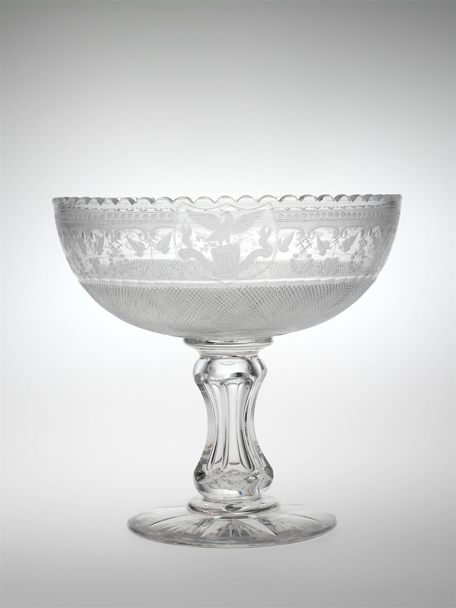Compote, Long Island Flint Glass Works of Christian Dorflinger (1852–63), Blown, cut, and engraved glass, American 