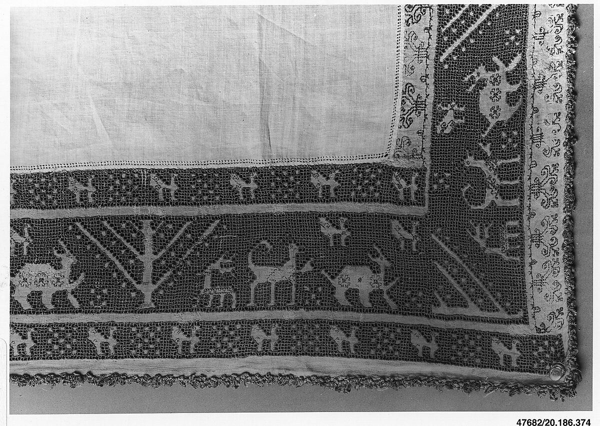 Altar cloth, Drawnwork, bobbin lace, linen, Italian, Sicily 