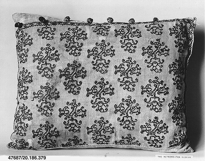 Pillowcase, Silk on linen, Italian 