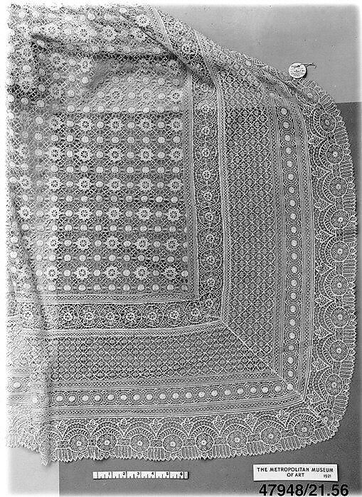 Shawl, Bobbin lace, French, Cluny 