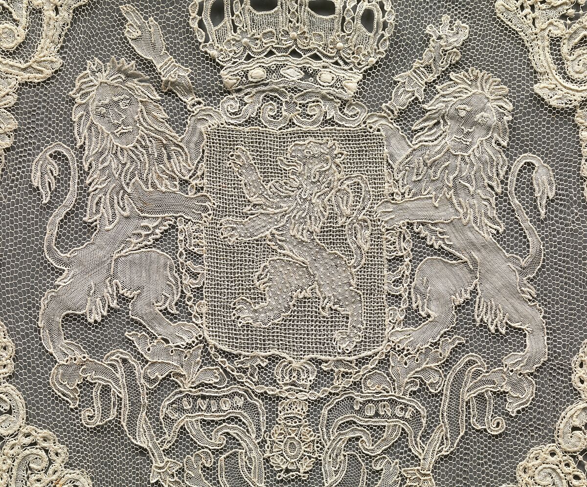 Handkerchief, Linen and cotton, needle lace (point de gaze), bobbin lace, Belgian, Brussels