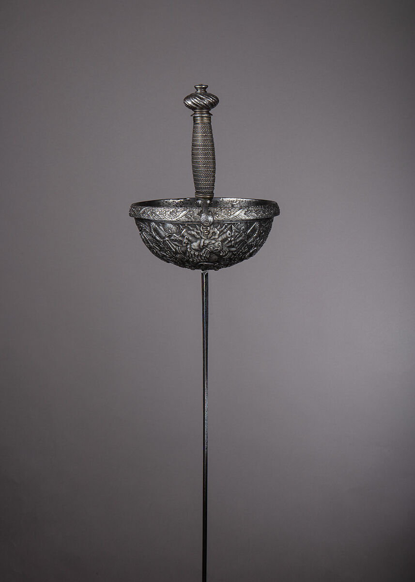 Cup-Hilted Rapier, Cup signed Carlo Piccinino (Italian, Milan, active ca. 1650–75), Steel, iron, Italian, Milan; blade, German, Solingen