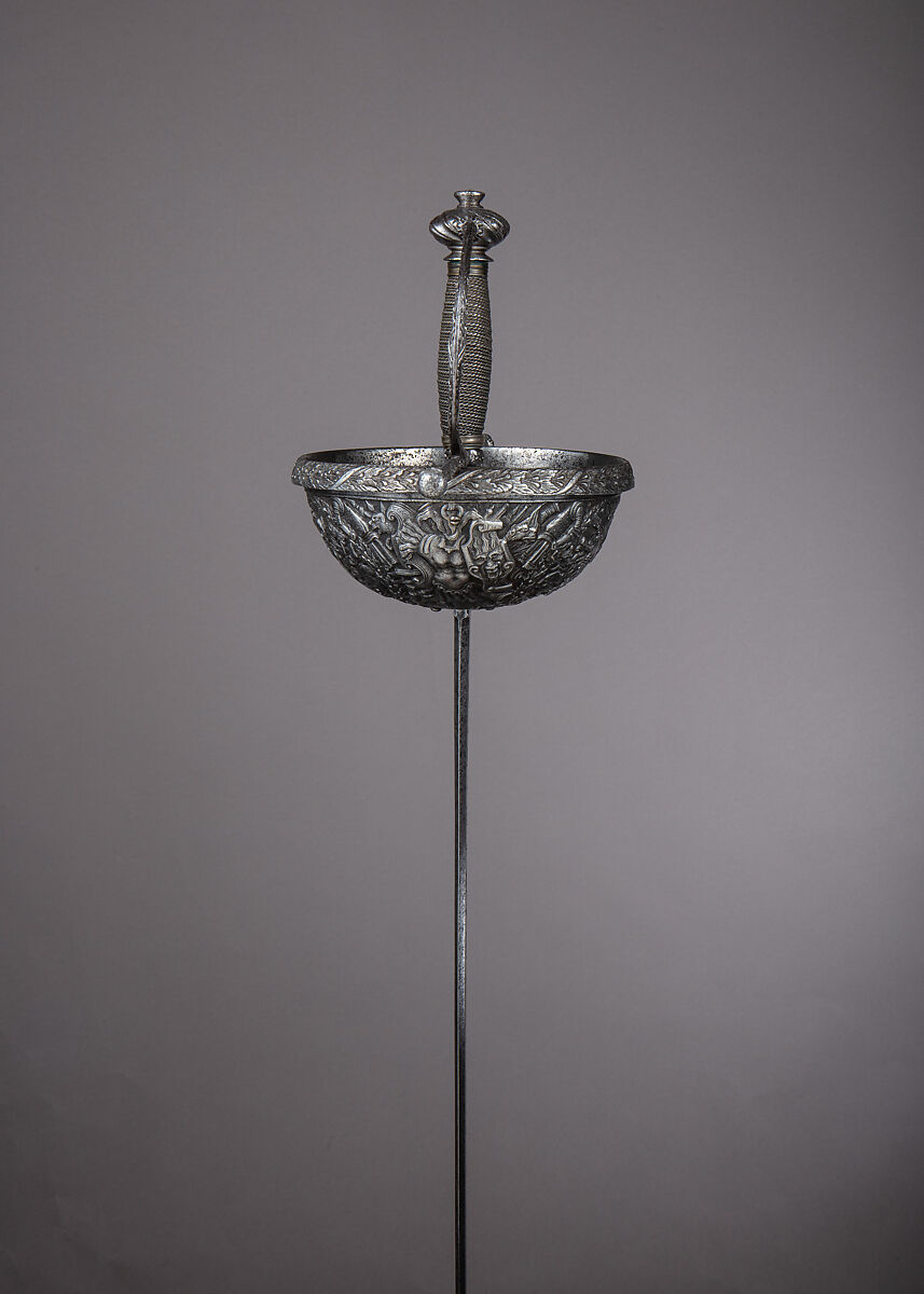 Cup-Hilted Rapier, Cup signed Carlo Piccinino (Italian, Milan, active ca. 1650–75), Steel, iron, Italian, Milan; blade, German, Solingen