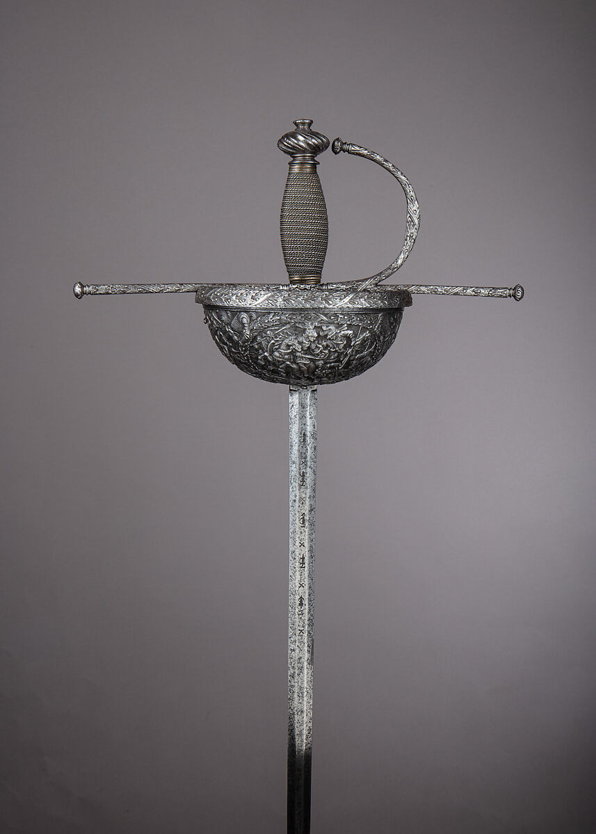 Cup-Hilted Rapier, Cup signed Carlo Piccinino (Italian, Milan, active ca. 1650–75), Steel, iron, Italian, Milan; blade, German, Solingen