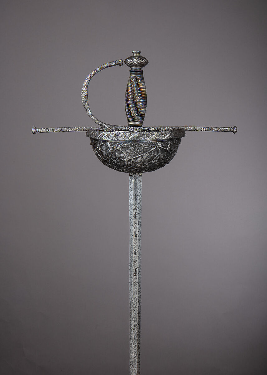 Cup-Hilted Rapier, Cup signed Carlo Piccinino (Italian, Milan, active ca. 1650–75), Steel, iron, Italian, Milan; blade, German, Solingen 