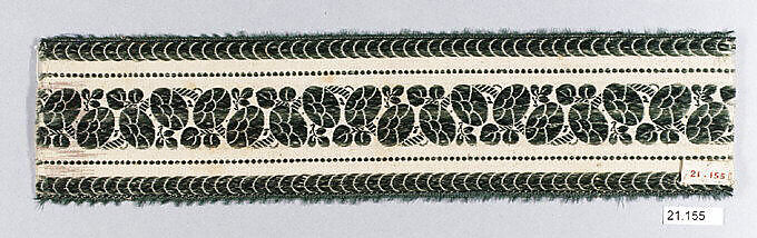 Ribbon, Cotton and linen on silk, possibly French 