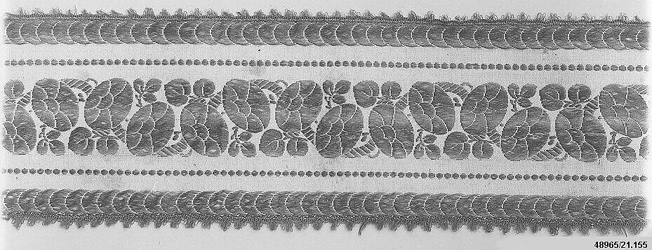 Ribbon, Cotton and linen on silk, possibly French