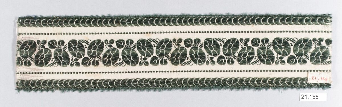 Ribbon, Cotton and linen on silk, possibly French