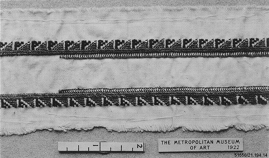 Strip, Silk and metal thread on linen, Hungarian 