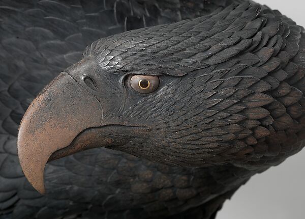 Eagle with Outstreched Wings, Attributed to Suzuki Chōkichi (Japanese, 1848–1919), Iron, pigment, shakudo, shibuichi, wood, Japanese