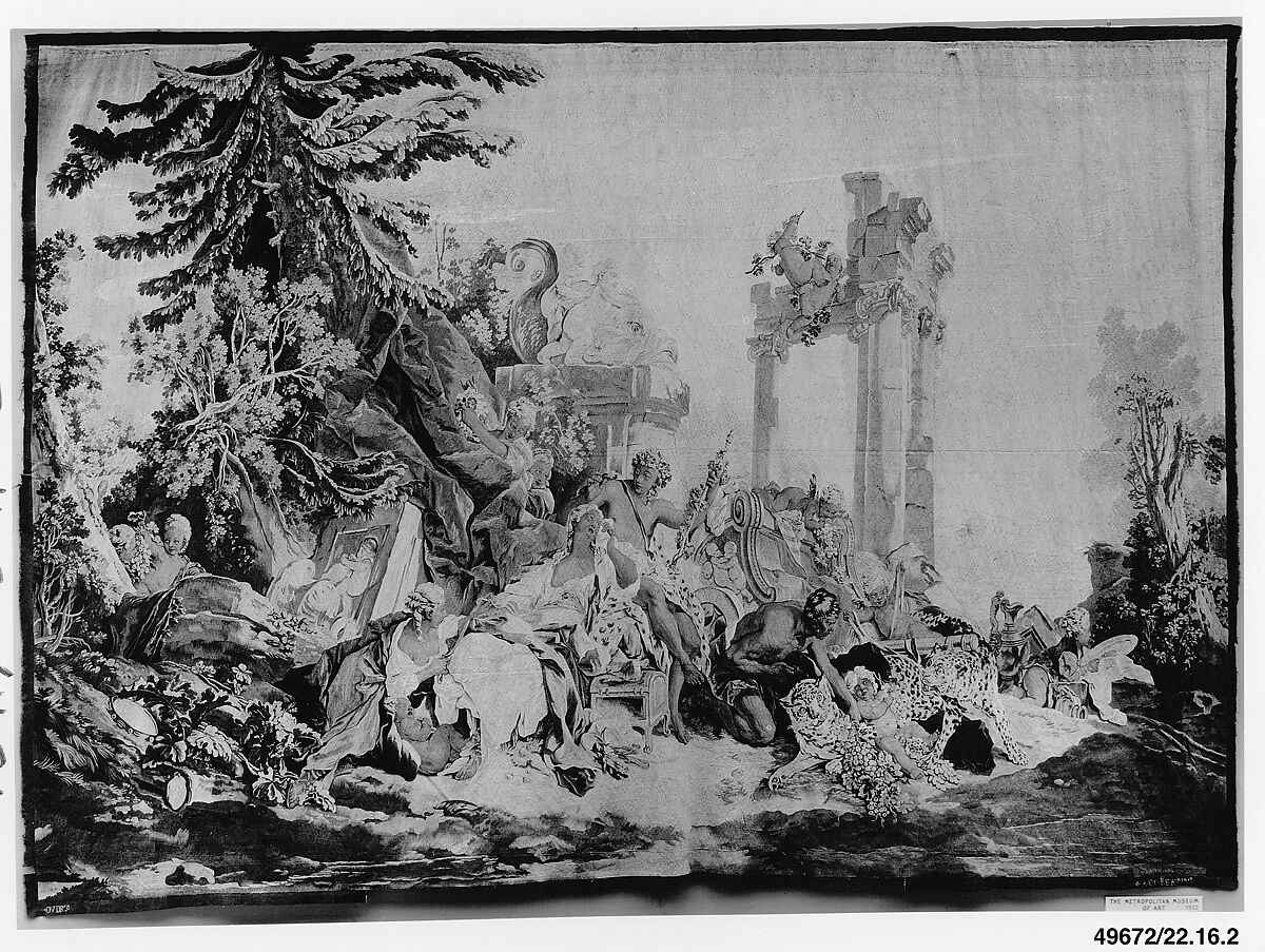 Bacchus and Ariadne from a set of The Loves of the Gods, Designed by François Boucher (French, Paris 1703–1770 Paris), Wool, silk (23-25 warps per inch, 9-10 per cm.), French, Beauvais