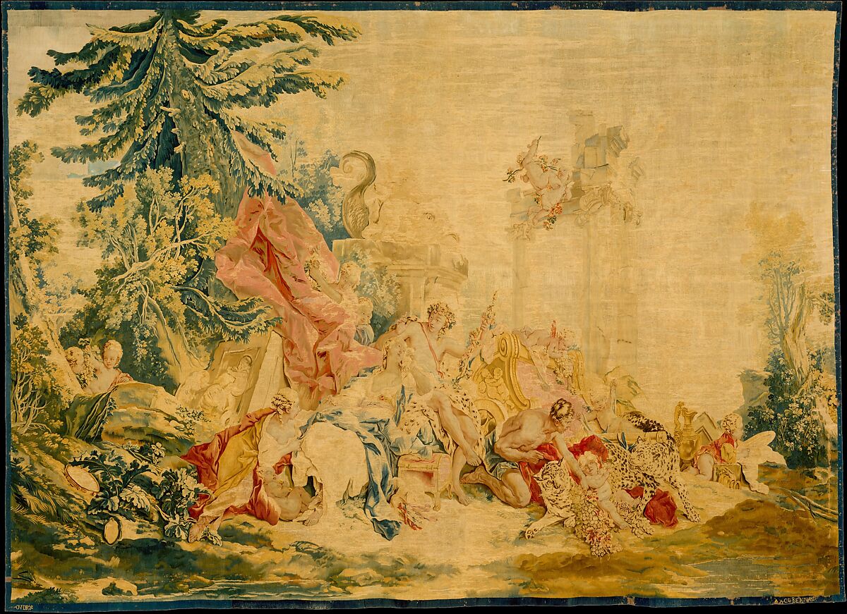 Bacchus and Ariadne from a set of The Loves of the Gods, François Boucher  French, Wool, silk (23-25 warps per inch, 9-10 per cm.), French, Beauvais