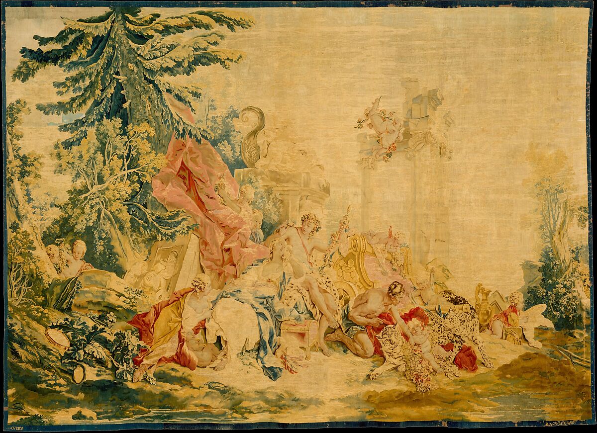 Bacchus and Ariadne from a set of The Loves of the Gods, Designed by François Boucher (French, Paris 1703–1770 Paris), Wool, silk (23-25 warps per inch, 9-10 per cm.), French, Beauvais 