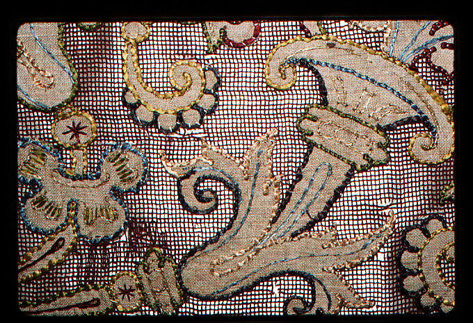 Band, Embroidered net, buratto, linen and silk, Italian